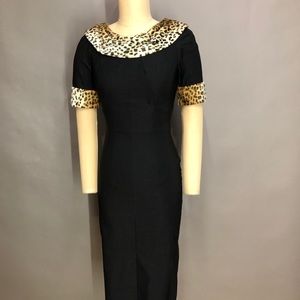 Stop Staring black with faux fur trim wiggle dress